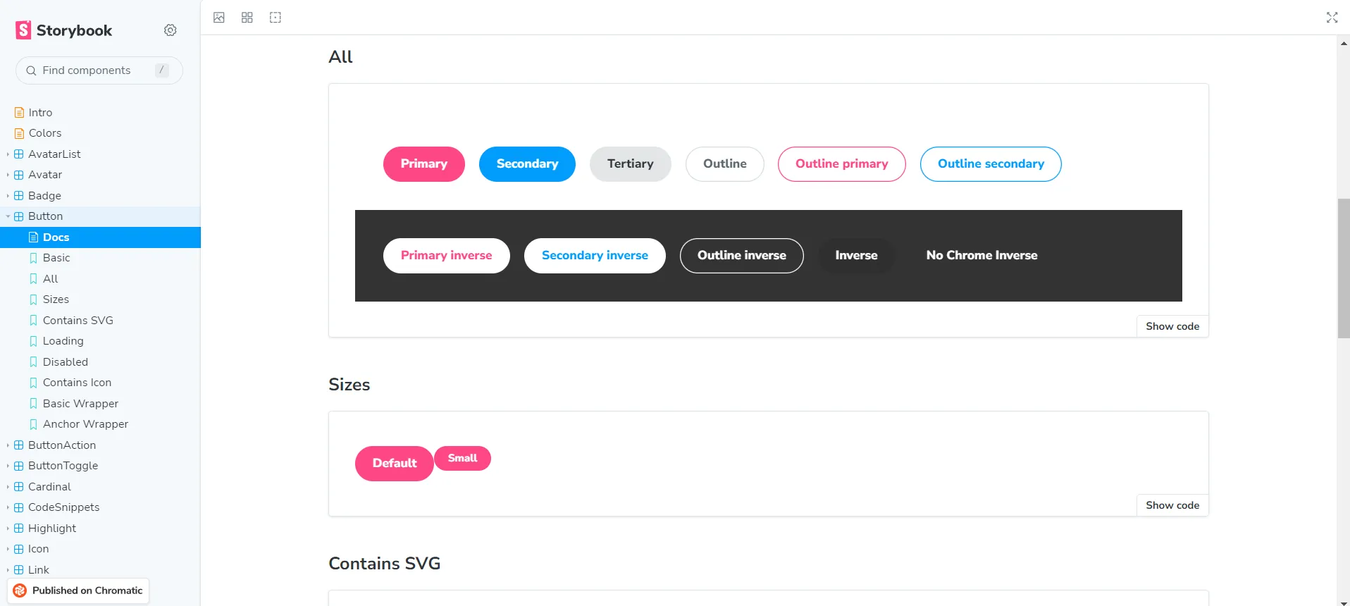 Image de l'interface de Storybook