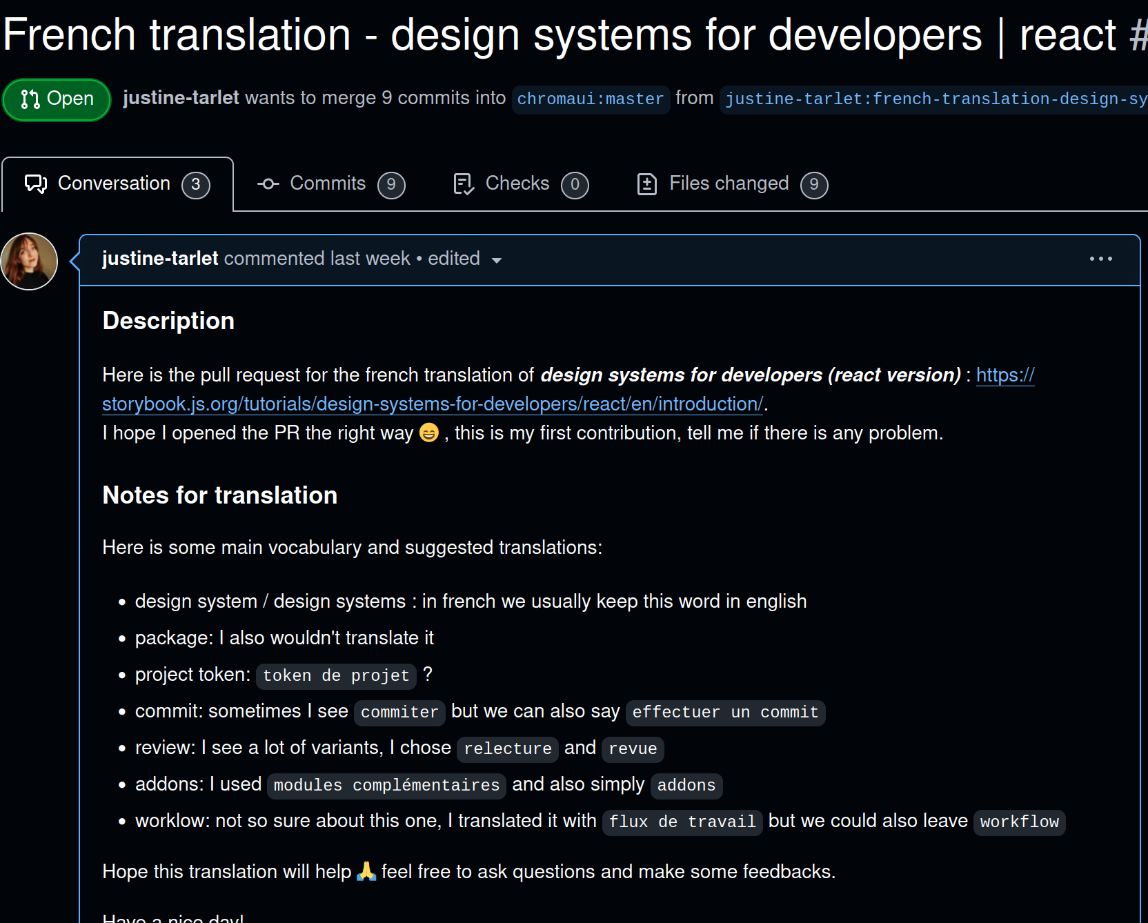 Capture d&#39;écran d&#39;une PR GitHub&#39;